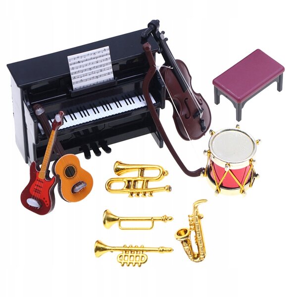 Mini strumento musicale in plastica per case delle bambole - set decorativo vintage