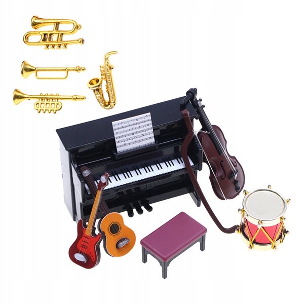 Mini strumento musicale in plastica per case delle bambole - set decorativo vintage