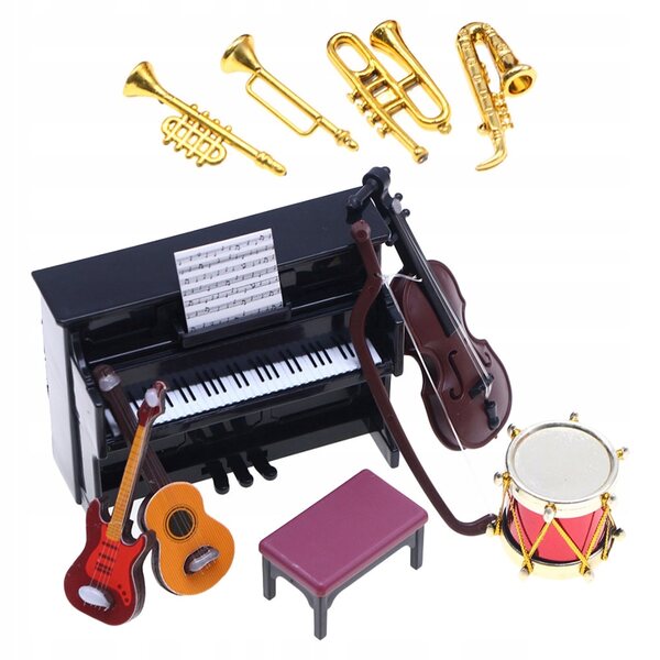 Mini strumento musicale in plastica per case delle bambole - set decorativo vintage
