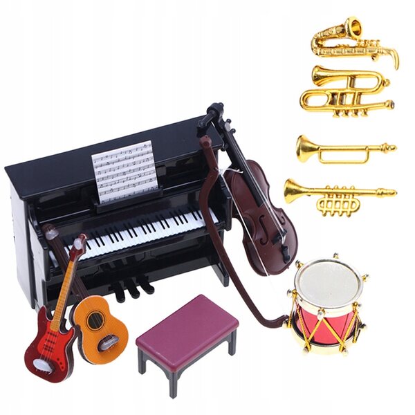 Mini strumento musicale in plastica per case delle bambole - set decorativo vintage