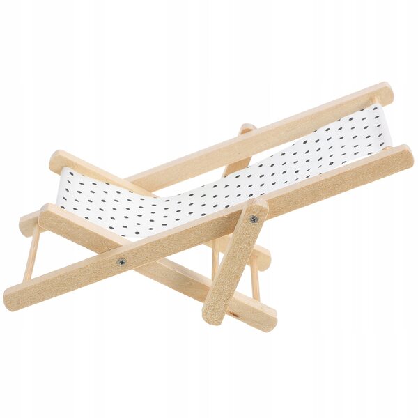 Miniatura Poltrona Da Spiaggia In Legno Per Casa Delle Bambole 11x5,5x4,9cm