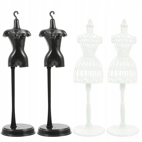 Set 4 Stojak per Bambole in ABS Nero e Bianco per Esposizione e Creatività