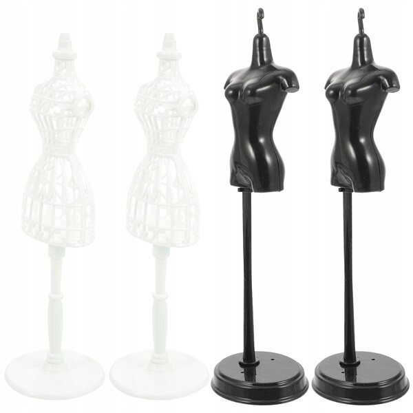 Set 4 Stojak per Bambole in ABS Nero e Bianco per Esposizione e Creatività