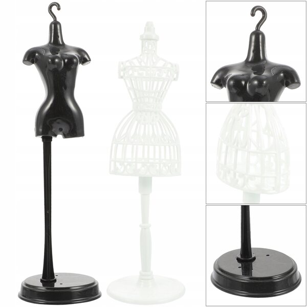 Set 4 Stojak per Bambole in ABS Nero e Bianco per Esposizione e Creatività