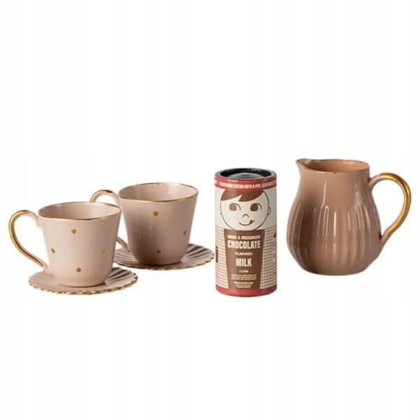 Maileg set miniatura per cioccolata calda con tazzine e accessori in metallo e legno