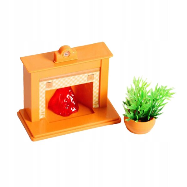 1:12 Puppenhaus-Miniaturzubehör – dekorativer Kamin, Pflanze und Uhr