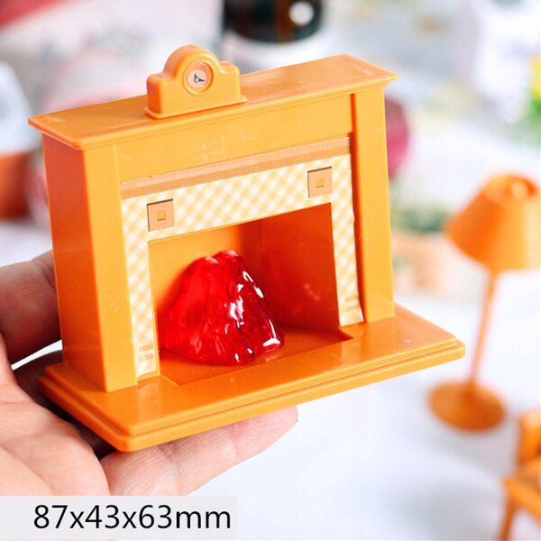 1:12 Puppenhaus-Miniaturzubehör – dekorativer Kamin, Pflanze und Uhr