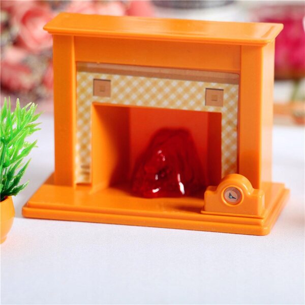 1:12 Puppenhaus-Miniaturzubehör – dekorativer Kamin, Pflanze und Uhr