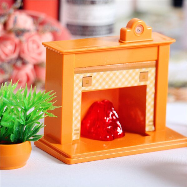 1:12 Puppenhaus-Miniaturzubehör – dekorativer Kamin, Pflanze und Uhr