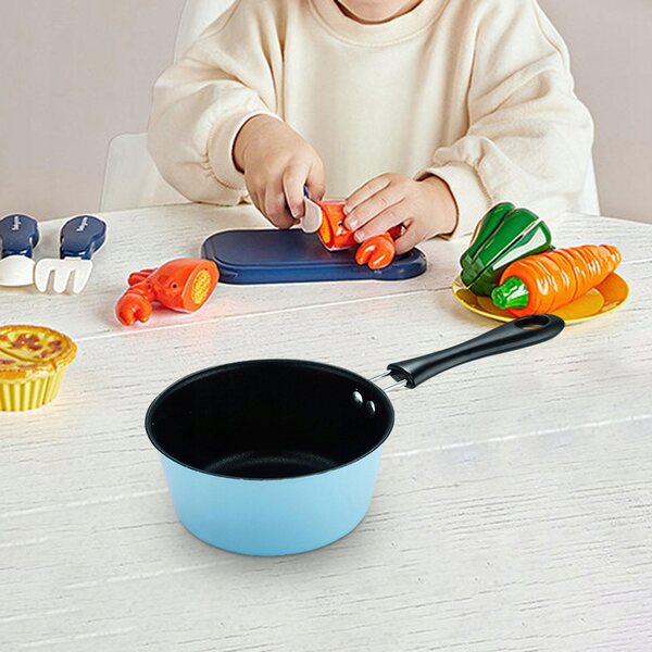 Mini padella in acciaio blu con manico ergonomico per cucina e giochi