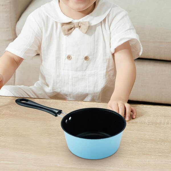 Mini padella in acciaio blu con manico ergonomico per cucina e giochi
