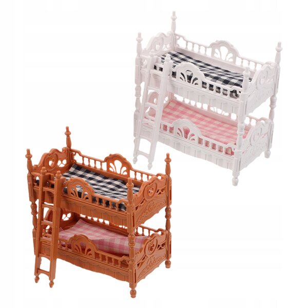 Lot de 2 lits superposés colorés pour maisons de poupées en plastique et tissu