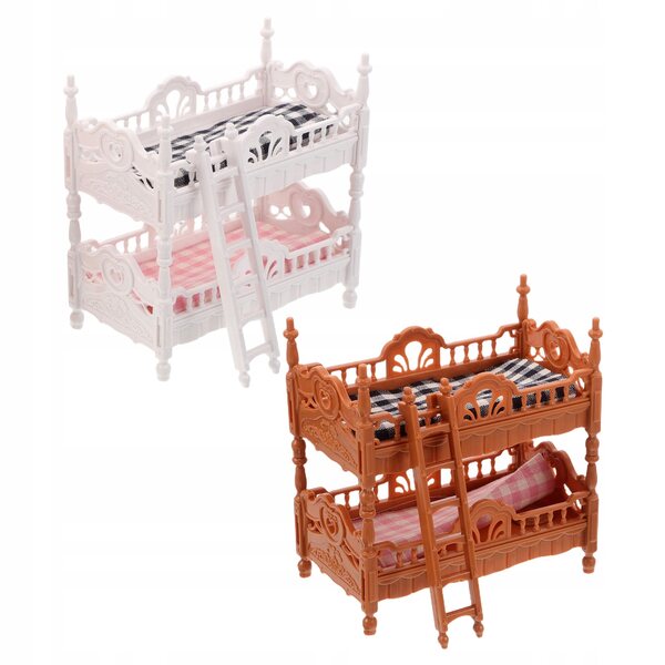 Set 2 Letti a Castello Colorati per Casa delle Bambole in Plastica e Tessuto