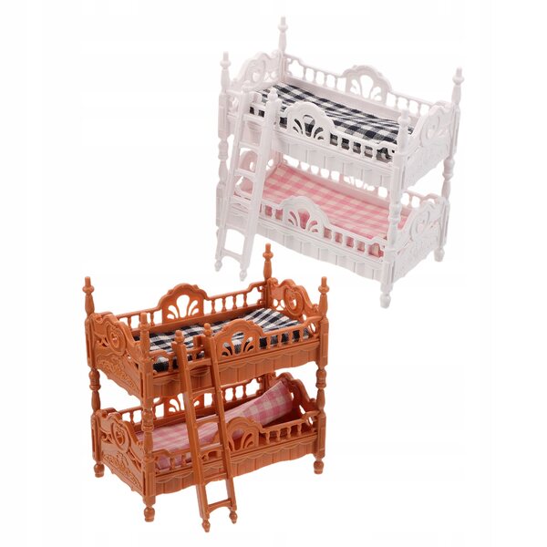 Set 2 Letti a Castello Colorati per Casa delle Bambole in Plastica e Tessuto
