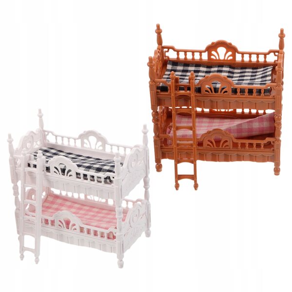 Set 2 Letti a Castello Colorati per Casa delle Bambole in Plastica e Tessuto