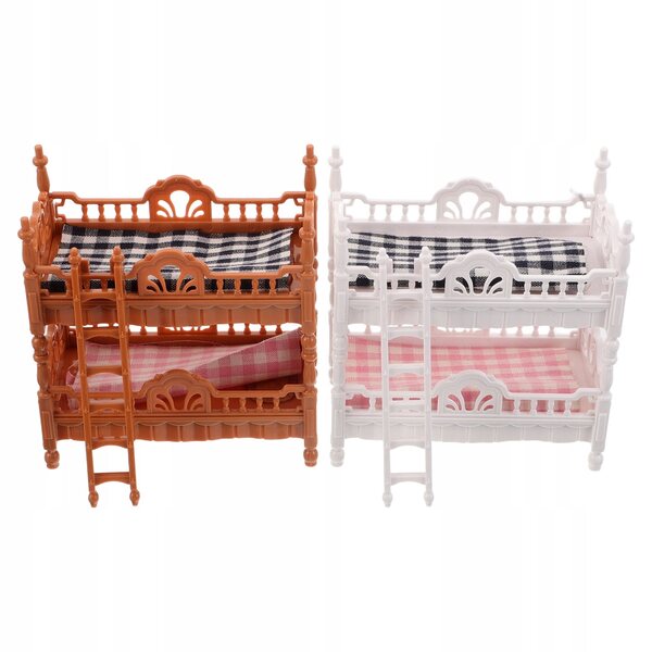 Set 2 Letti a Castello Colorati per Casa delle Bambole in Plastica e Tessuto