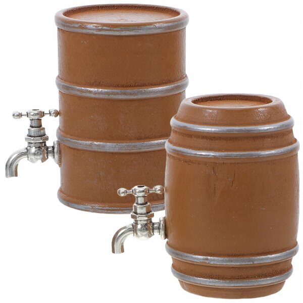 Set 2 Mini Botti in Legno Realistiche per Decorazioni e Miniature