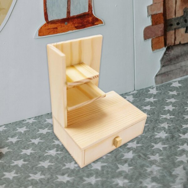 Beigefarbene Miniatur-Holzmöbel für Puppenhaus im Maßstab 1:12