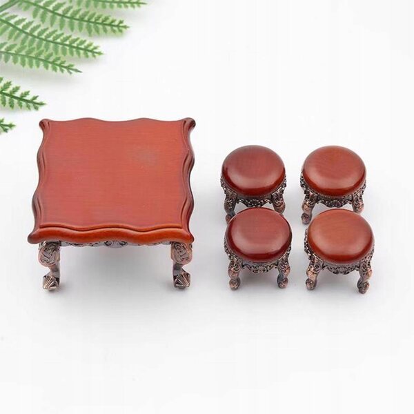 Set Miniature Mobili in Legno per Casa delle Bambole 1:12 con Tavolo e 4 Sedie