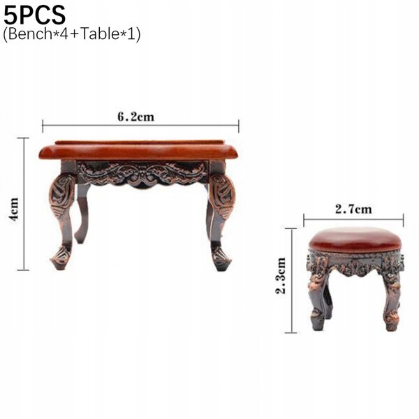 Set Miniature Mobili in Legno per Casa delle Bambole 1:12 con Tavolo e 4 Sedie