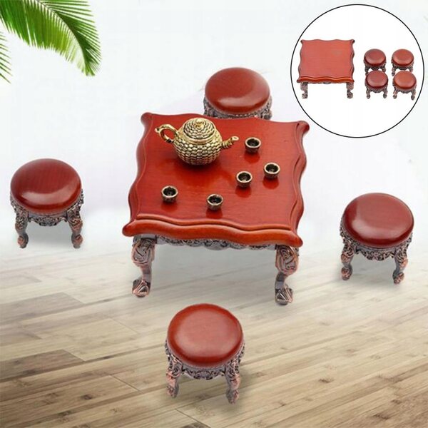 Set Miniature Mobili in Legno per Casa delle Bambole 1:12 con Tavolo e 4 Sedie
