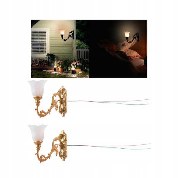 Lampade da parete a LED vintage per casa delle bambole in acciaio inox 1:12, set da 2