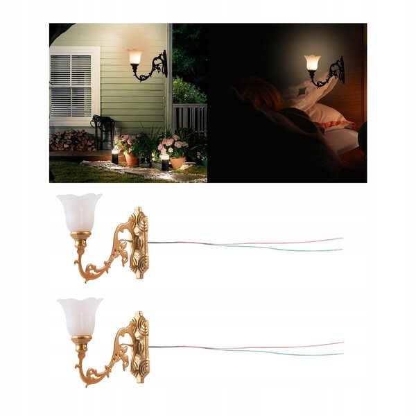Lampade da parete a LED vintage per casa delle bambole in acciaio inox 1:12, set da 2
