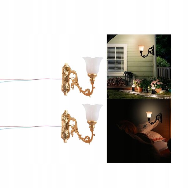 Lampade da parete a LED vintage per casa delle bambole in acciaio inox 1:12, set da 2