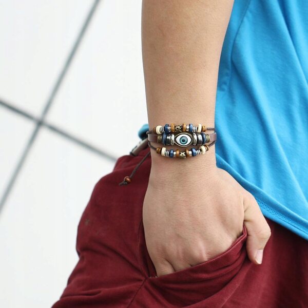 Bracciale Vintage Multistrato in Pelle PU Intrecciata regolabile unisex