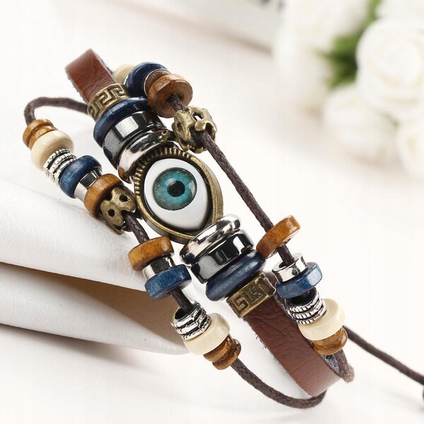 Bracciale Vintage Multistrato in Pelle PU Intrecciata regolabile unisex