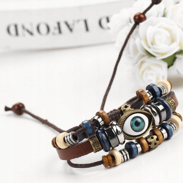 Bracciale Vintage Multistrato in Pelle PU Intrecciata regolabile unisex