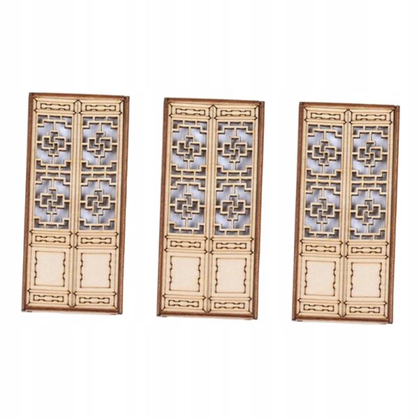 Poppenhuis miniatuur ongeverfde houten buitendeuren set van 3
