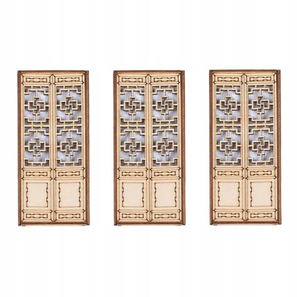 Poppenhuis miniatuur ongeverfde houten buitendeuren set van 3