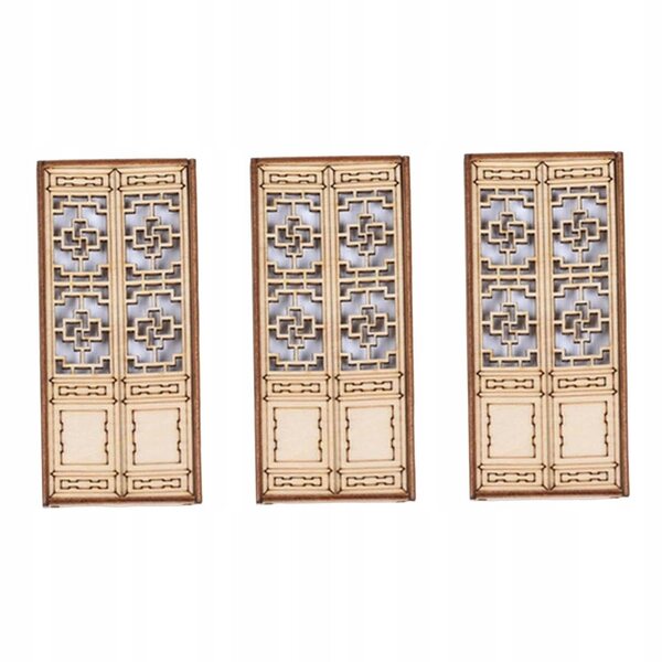 Poppenhuis miniatuur ongeverfde houten buitendeuren set van 3