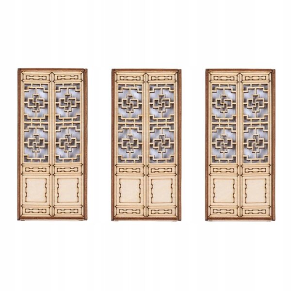 Poppenhuis miniatuur ongeverfde houten buitendeuren set van 3