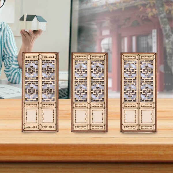 Poppenhuis miniatuur ongeverfde houten buitendeuren set van 3
