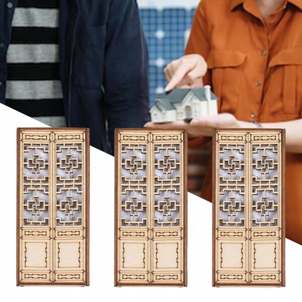 Poppenhuis miniatuur ongeverfde houten buitendeuren set van 3