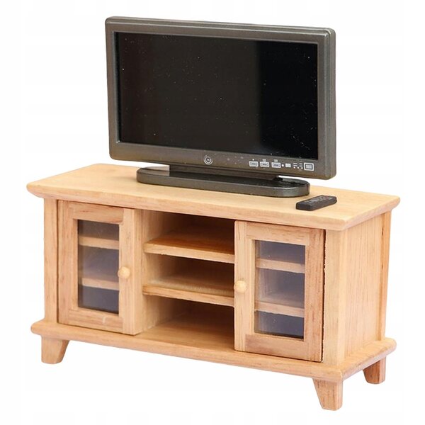 Set Miniatura Mobile TV in Legno per Casa delle Bambole 1:12 con Televisore e Telecomando