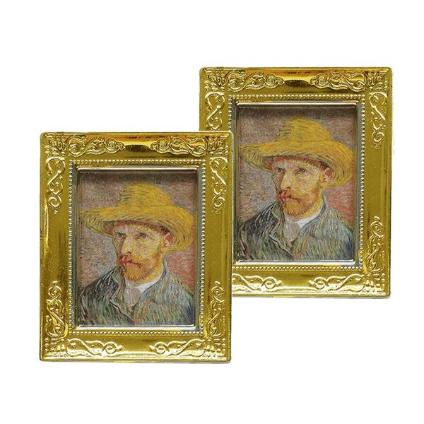2 goldene Rahmen 1:12 Miniaturen für Fotos Puppenhausdekorationen