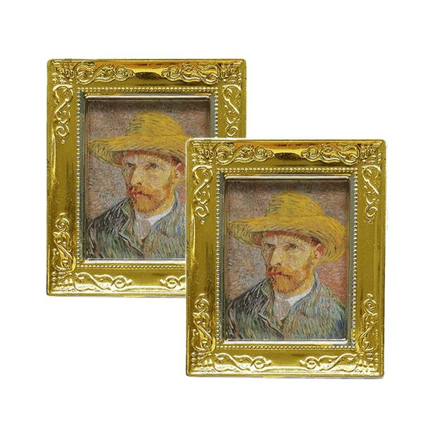 2 goldene Rahmen 1:12 Miniaturen für Fotos Puppenhausdekorationen