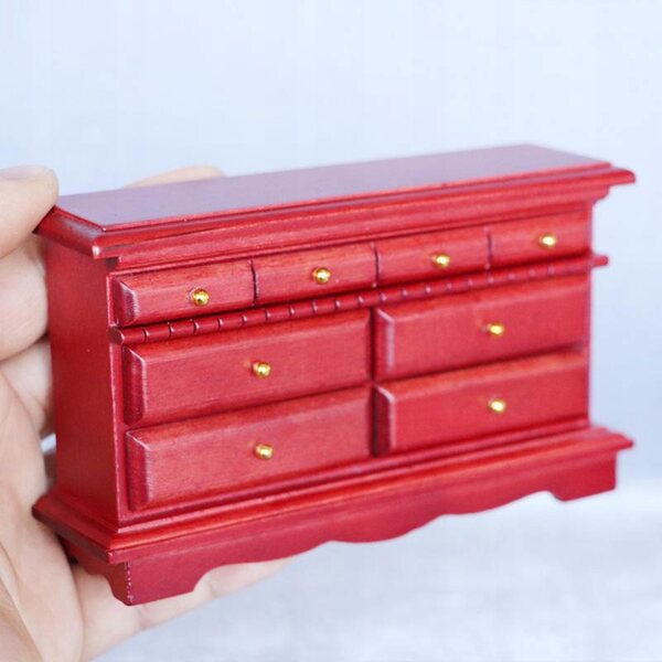 Mini Komoda in Legno Massello 1:12 per Casa delle Bambole - Retro e Rifinita
