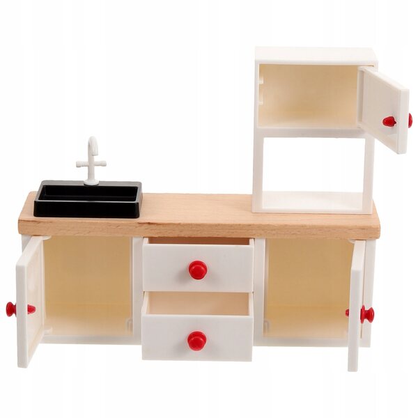 Mini Mobili Cucina in Legno con Lavello Bianco per Casa delle Bambole