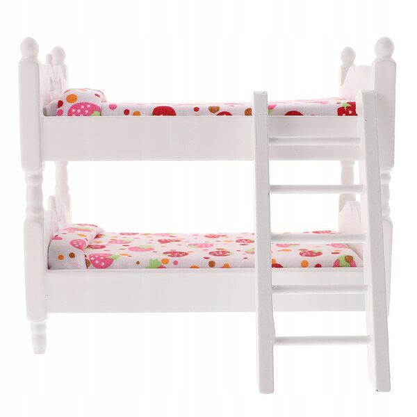 Mini letto a castello in legno bianco per casette delle bambole 1:12