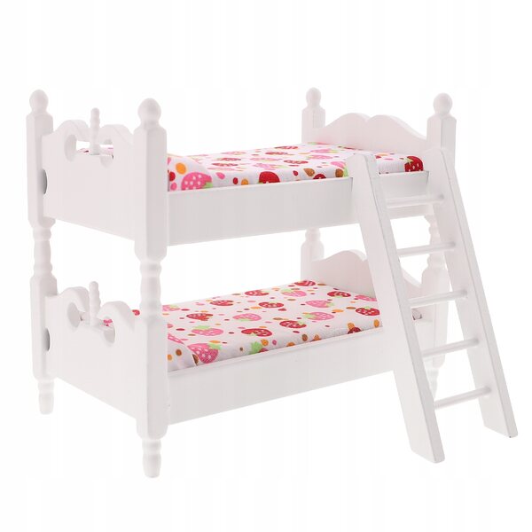 Mini letto a castello in legno bianco per casette delle bambole 1:12