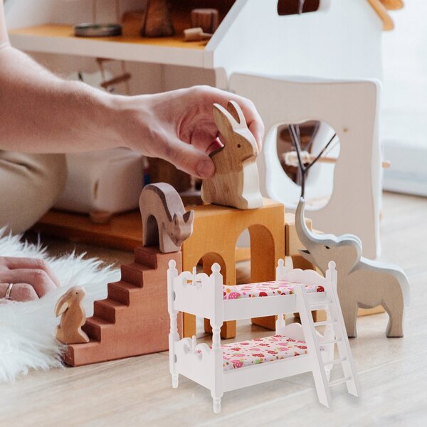 Mini letto a castello in legno bianco per casette delle bambole 1:12