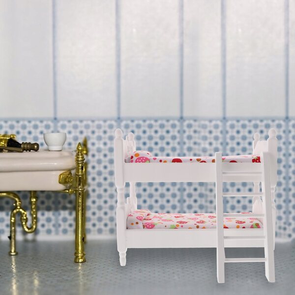 Mini letto a castello in legno bianco per casette delle bambole 1:12