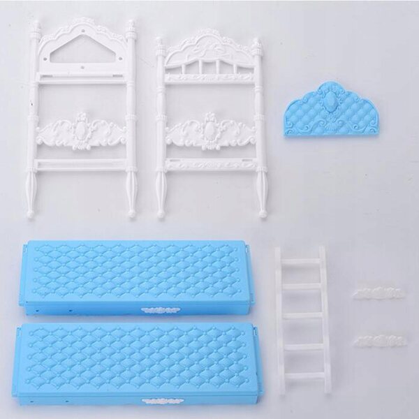 Letto a castello in miniatura per casa delle bambole scala 1:12 blu in legno