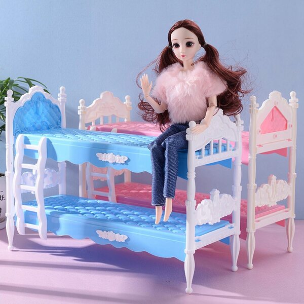 Letto a castello in miniatura per casa delle bambole scala 1:12 blu in legno