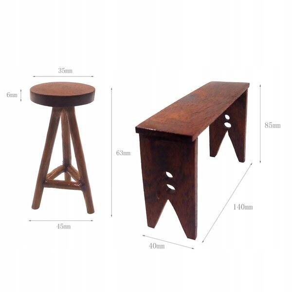 Mini-Holztisch und Stühle-Set im Maßstab 1:12 für das Puppenhaus