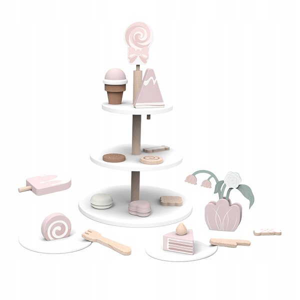 Ein Set hölzerner Dessertspielzeuge für Kinder: sicher und lehrreich